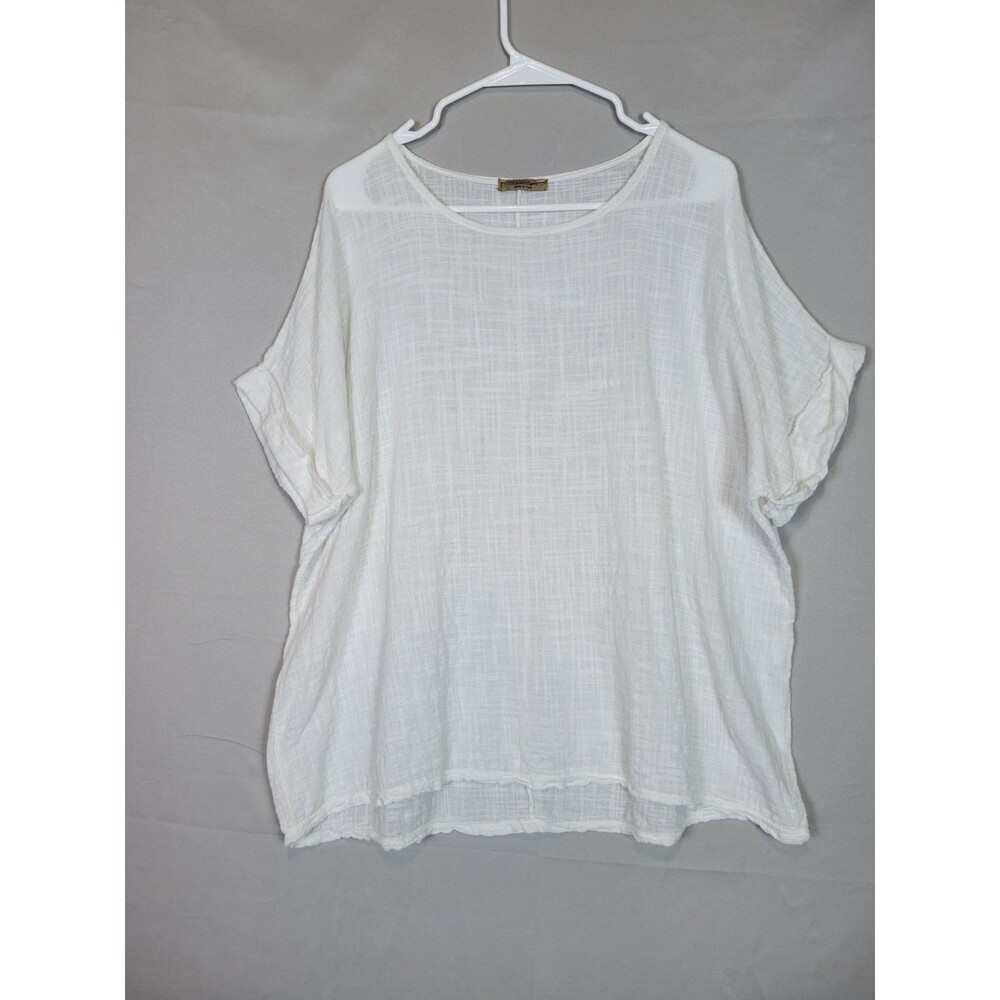 Beyond Capri White Linen Blend Boxy Tunic Shirt One Size Italy Beachy Semisheer
